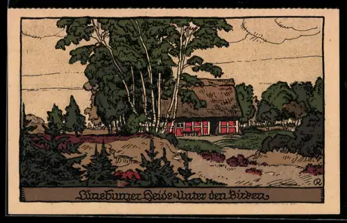 Steindruck-AK Lüneburger Heide, Haus Unter den Birken