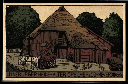 Steindruck-AK Schneverdingen /Lüneburger Heide, Alter Speicher