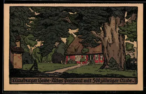 Steindruck-AK Lüneburg /Lüneburger Heide, Altes Pastorat mit 500 jähriger Linde