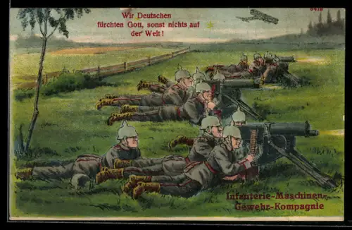 Künstler-AK Bruno Bürger & Ottillie Nr. 8418: Soldaten der Infanterie-Maschinen-Gewehr-Kompagnie in Uniformen