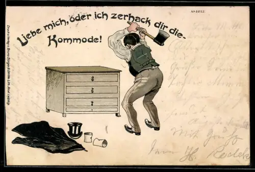 AK Liebe mich, oder ich zerhack dir die Kommode, Mann schlägt auf Kommode ein