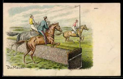 Künstler-AK Bruno Bürger & Ottillie Nr. 6863: Reiter springen über eine Mauer