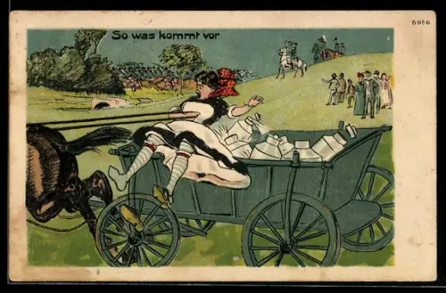 Künstler-AK Bruno Bürger & Ottillie Nr. 6956: Frau mit Milchfässern auf einer Kutsche