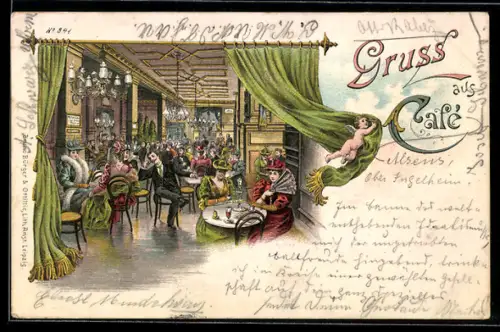 Lithographie Berlin, Friedrichstrasse Ecke Jägerstrasse Cafe National, Innenansicht