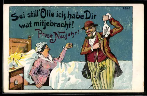 Künstler-AK Bruno Bürger & Ottillie Nr. 7586: Mann weckt seine wütende Frau mitten in der Nacht