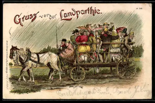 Künstler-AK Bruno Bürger & Ottillie: Landpartie mit Pferdewagen