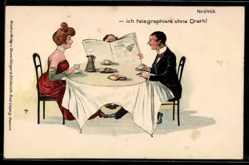 Künstler-AK Bruno Bürger & Ottillie Nr. 6465: Feines Pärchen bei Tisch