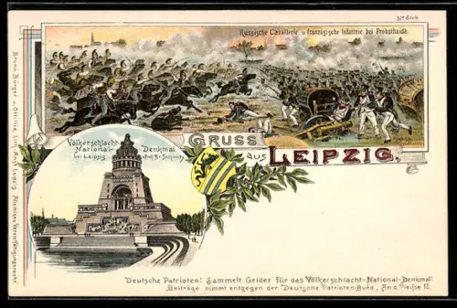 Künstler-AK Bruno Bürger & Ottillie Nr. 644: Leipzig, Völkerschlachtdenkmal mit Kampfszenerie