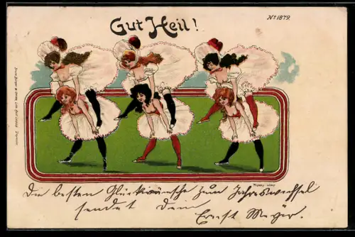 Künstler-AK Bruno Bürger & Ottillie Nr. 1879: Frauen springen auf die Rücken anderer Frauen