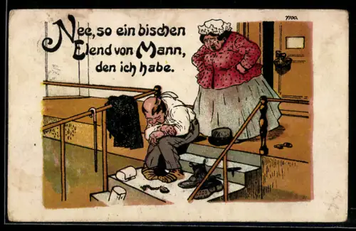 Künstler-AK Bruno Bürger & Ottillie Nr. 7100: Mann sitzt weinend auf einer Treppe