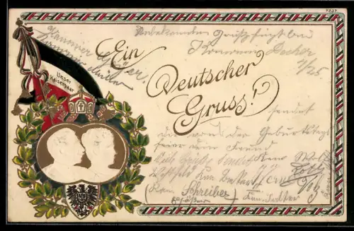 Künstler-AK Bruno Bürger & Ottillie Nr. 7237: Portrait von Wilhelm II. im Profil mit Reichsflagge