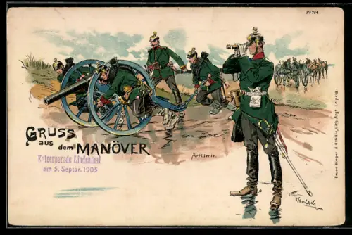 Künstler-AK Bruno Bürger & Ottillie Nr. 784: Artilleristen bringen Geschütz in Stellung