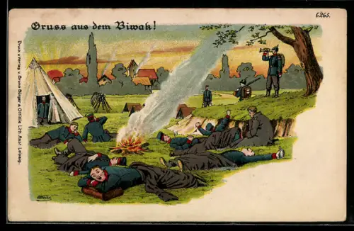 Künstler-AK Bruno Bürger & Ottillie Nr. 6265: Schlafende Soldaten beim Biwak