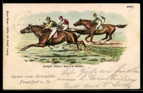 Künstler-AK Bruno Bürger & Ottillie Nr. 843: Szene während eines Pferderennens