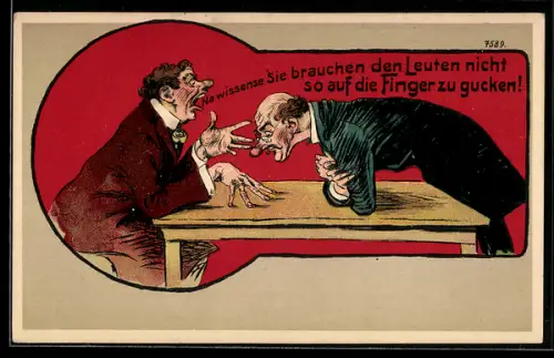 Künstler-AK Bruno Bürger & Ottillie Nr. 7589: Mann mit langer Nase starrt auf die Finger eines anderen