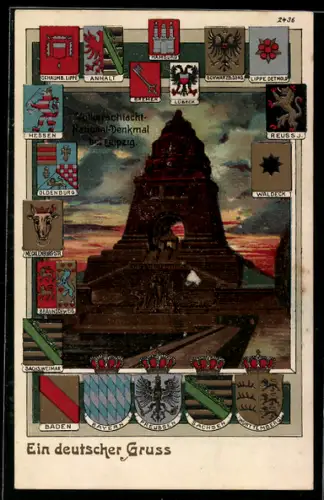 Künstler-AK Bruno Bürger & Ottillie Nr. 2436: Leipig, Das Völkerschlachtdenkmal bei Sonneuntergang