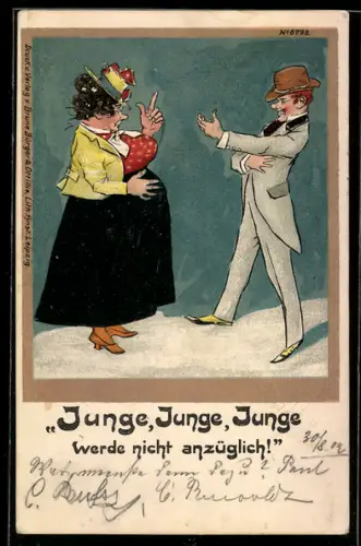 Künstler-AK Bruno Bürger & Ottillie Nr. 6798: Dame schimpft mit einem Mann im Anzug