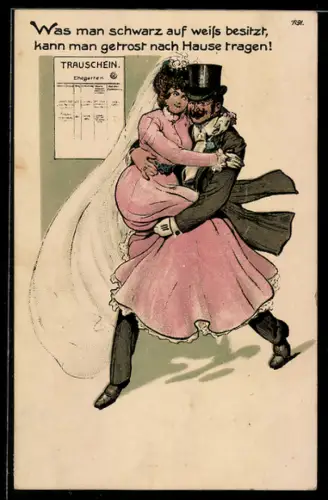 Künstler-AK Bruno Bürger & Ottillie Nr. 7191: Braut wird von ihrem Bräutigam getragen