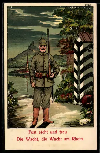 Künstler-AK Bruno Bürger & Ottillie Nr. 7945: Soldat mit Waffe am Wachhaus