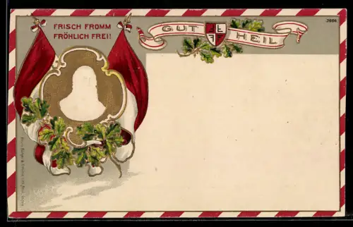 Künstler-AK Bruno Bürger & Ottillie Nr. 3666: Geprägtes Porträt Turnvater Jahn mit Eichenlaub