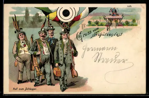 Künstler-AK Bruno Bürger & Ottillie Nr. 1135: Schützen auf dem Weg zum Schützenfest