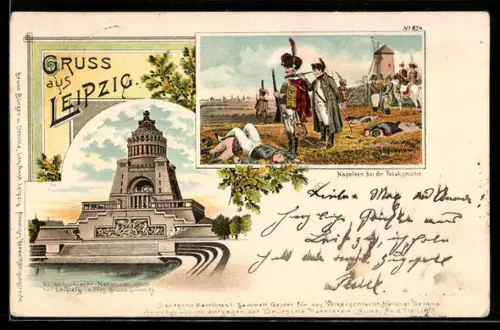 Künstler-AK Bruno Bürger & Ottillie Nr. 654: Leipzig, Volkerschlachtdenkmal, Napoleon bei der Tabakmühle
