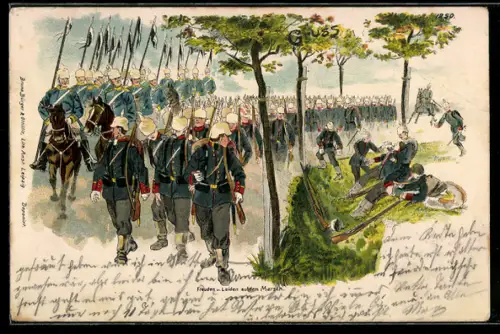 Künstler-AK Erich Kleinhempel: Freuden und Leiden auf dem Marsch, Soldaten in Uniform