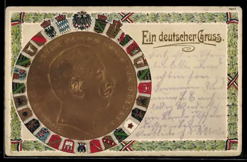Künstler-AK Bruno Bürger & Ottillie Nr. 7867: Kaiser Wilhelm II im Profil, Wappen