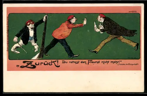 Künstler-AK Bruno Bürger & Ottillie Nr. 6778: Betrunkene Studenten mit Flaschen Alkohol