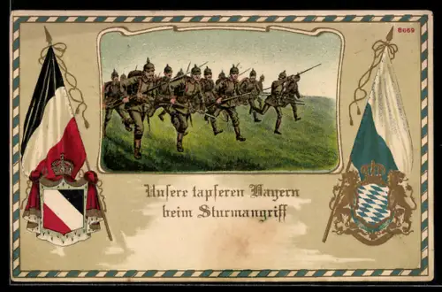 Künstler-AK Bruno Bürger & Ottillie Nr. 8669: Bayrische Soldaten beim Sturmangriff