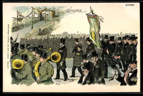 Künstler-AK Bruno Bürger & Ottillie Nr. 1096: Umzug mit Musikanten