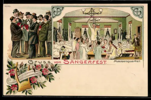 Künstler-AK Bruno Bürger & Ottillie Nr. 7723: Sängerfest, Männer im Massenquartier