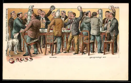 Künstler-AK Bruno Bürger & Ottillie Nr. 377: Studenten an einem Tisch mit Bierkrügen