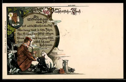 Künstler-AK Bruno Bürger & Ottillie Nr. 1390: Rauchender Student sitzt neben seinem Hund