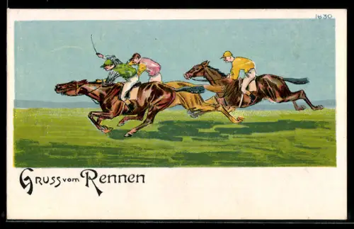 Künstler-AK Bruno Bürger & Ottillie Nr. 1630: Reiter beim Pferderennen