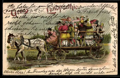 Künstler-AK Bruno Bürger & Ottillie: Landpartie mit Pferdewagen