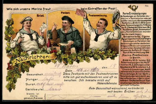 Lithographie Wie sich unsere Marine freut beim eintreffen der Post!