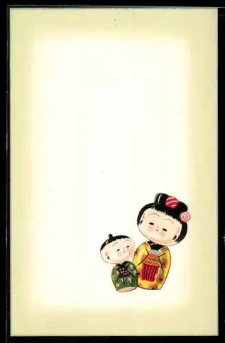Künstler-AK Zwei asiatische Puppen, Japanische Kunst