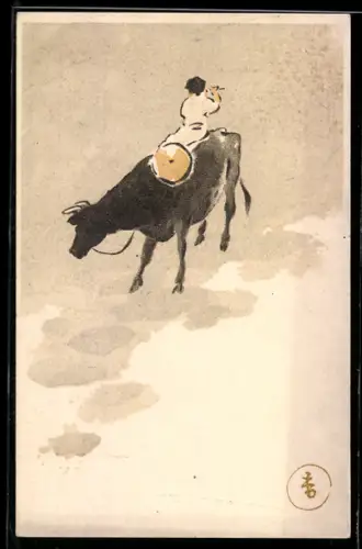 Künstler-AK Stierreiter, Japanische Kunst