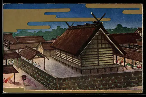 Künstler-AK Landschaft mit Häusern, Japanische Kunst