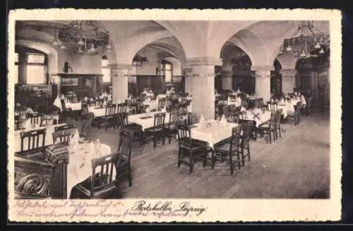 AK Leipzig, Gasthaus Ratskeller, Innenansicht