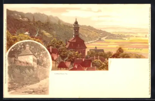 Künstler-AK Dresden-Loschwitz, Schillerhaus, Blick über die Dächer der Stadt