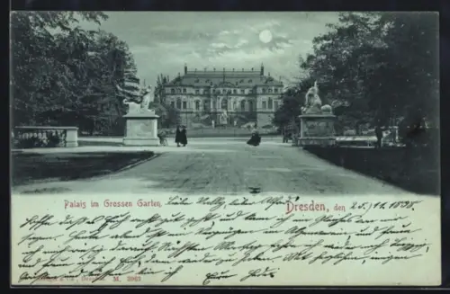 Mondschein-AK Dresden, Palais im Grossen Garten