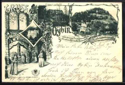 AK Oybin, Refectorium, Kirchruine mit Friedhof