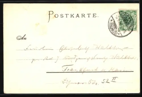 Lithographie Kronberg a. T., Ortsansicht mit Ruine