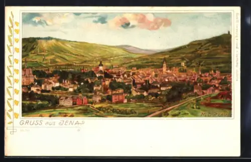 Künstler-AK Jena, Teilansicht mit Kirche