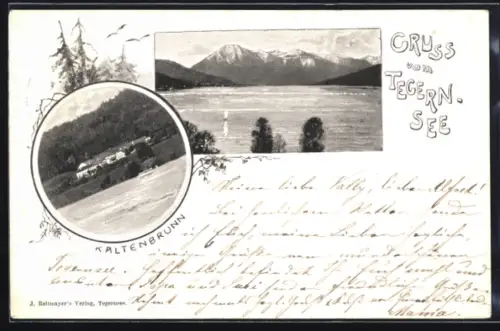 AK Tegernsee, Panorama, Kaltenbrunn, Passepartout