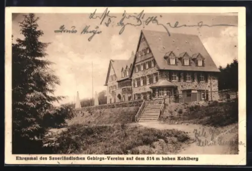 AK Dahle /Krs. Altena, Ehrenmal des Sauerländischen Gebirgs-Vereins auf dem Kohlberg