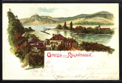 Künstler-AK Rolandseck, Blick auf die Siedlung am Fluss