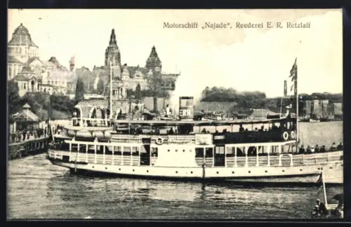 AK Lübeck, Reederei E. R. Retzlaff, Motorschiff Najade im Hafen